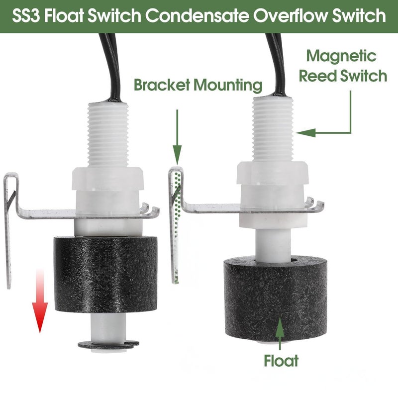 Seweder SS3 Float Switch Condensate Overflow Switch Replace 97647 for HVAC Drain Pan Condensate for Installation on Primary and Auxiliary Drain Pans (10Pcs) - Image 5